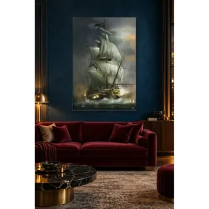 Impression sur toile d'un bateau à voile Fida avec drapeau pirate sur un mer déchaînée - Product Image 2