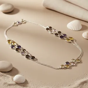925 Silver Gemstone Station <b>Necklace</b> for Women Daily Wear Fashion Layered <b>Necklaces</b> - Product Image 1