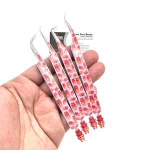 Pinzas Labubu de clasificación superior, pinzas de pestañas Labubu de acero inoxidable sostenible, pinzas de extensión de pestañas rosas, logotipo personalizado - Product Image 4