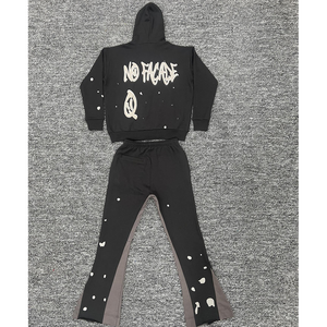 Conjunto de chándal con capucha lavado con ácido para hombre de peso pesado Joggers acampanados de invierno con diamantes de imitación transpirable DTG impreso chándal - Product Image 6