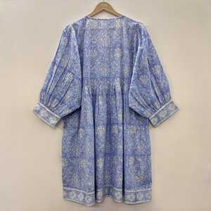 Robe en coton à imprimé floral fait main, col profond, style bohème, pour l'été - Product Image 3