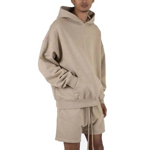 Vêtements de sport deux pièces personnalisés pour hommes, ensemble de sweat à capuche respirant 100% coton, ensemble de short, couleur unie, style de gymnastique dans la rue pour l'hiver - Product Image 2