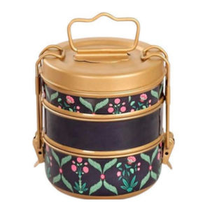 Esmalte impreso Acero inoxidable 3 niveles Clip Lock Tiffin vibrante Mughal patrón, oficina/escuela Picnic Carrier - Product Image 5