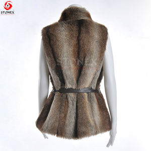 Chaleco sin mangas de invierno hecho a medida para mujer, abrigo largo para mujer, chaleco de piel sintética al por mayor con cinturón - Product Image 2