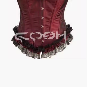 Corset Burgundy Satin Overbust Steelboned Waist Training Fashion Wear Corset With Frill Top Supplier From Pakistan - Product Image 2