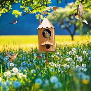 Nichoir hexagonal avec toit en cuivre | Grand décor extérieur de jardin de maison d'oiseau blanc Prix de gros - Product Image 5