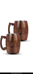 Mug en corne de buffle 100% naturel, fait à la main, corne à boire sculptée viking avec base en bois, verres à bière polis pour la vente en gros en Inde - Product Image 2