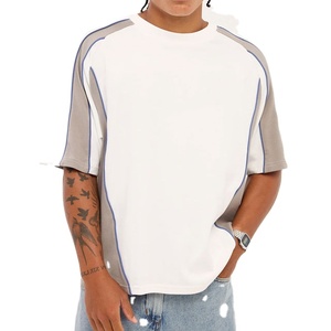 Streetwear Panel Pattern Baggy Plus Size <b>Down</b> Shoulder Loose Fit T-Shirt Plain Dyed Knitted Fabric 100% Cotton Jersey - Product Image 1