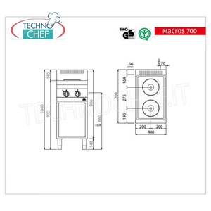 Cuisinière électrique à 2 plaques sur meuble ouvert, 5,2 kW - Product Image 1