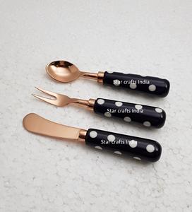 Ensemble cuillère chaude et fruits plaqué or couverts de cuisine en acier inoxydable avec cuillère fourchette et couteau plaqué rose lot de 3 - Product Image 6