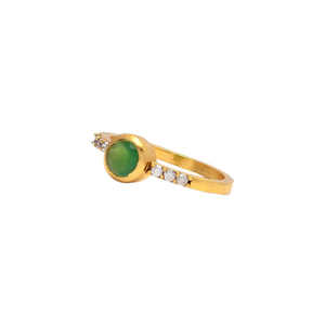 925 argent Sterling naturel vert pierre précieuse pierre de naissance bague à la main classique bande de mariage blanc CZ pierre à facettes lunette en or - Product Image 2