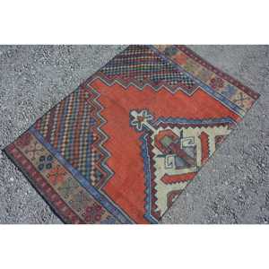 4x2.7 ft Rug, Vintage Turkish Rug, <b>Red</b> <b>Wool</b> Rug - Product Image 4