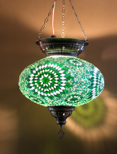 Superbe lampe à suspension marocaine en mosaïque turque, grand globe ovale en verre bleu et multicolore, à prix de gros. - Product Image 3