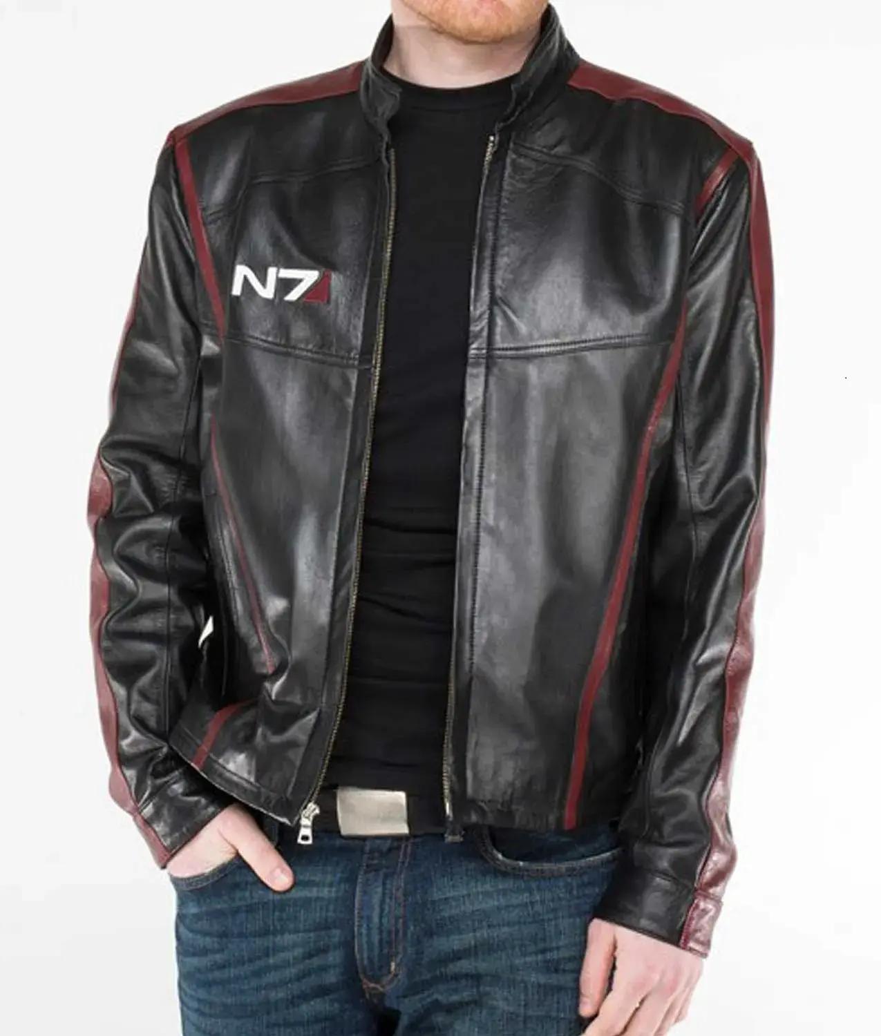 Nouveautés Mass Effect 3 Game N7 Veste en cuir avec design à rayures marron de haute qualité pour les deux sexes