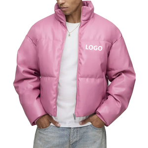 2025 hommes en cuir doudoune grande taille hiver chaud rose manteau respirant coupe-vent fermeture à glissière décontracté col montant vestes - Product Image 1