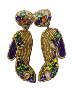 Pendientes de Mardi Gras con Cuentas Bordadas, Joyería de Mardi Gras, Pendientes Divertidos con Cuentas de la India, Pendientes Hechos a Mano para Mujer - Product Image 1