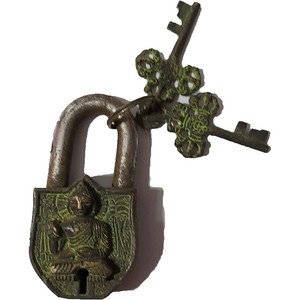 Small Antique Brass Buddha Padlock with <b>Keys</b> Functional Working Brass Made Buddha <b>Lock</b> - Product Image 1