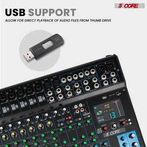 5 Core Audio Mixer 16 Channel DJ Soundboard <b>USB</b> Interface <b>Bluetooth</b> Mixing Console w 24 SPX Effect - Product Image 6