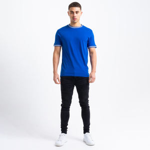 Vente en gros T-shirt Slim Fit décontracté avec bordure contrastée pour hommes T-shirts personnalisables de couleur unie vierge personnalisée - Product Image 1