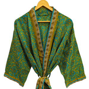 ชุดเดรสแบบพัน ผ้าซารีอินเดีย ชุดคลุม ชุดเจ้าสาว ชุดคลุมสำหรับคนท้อง ชุดคลุมสำหรับเป็นของขวัญ ชุดคลุมสำหรับงานปาร์ตี้ริมชายหาด ชุดซารีผ้าไหมพิมพ์ลายอินเดีย ชุดกิโมโน - Product Image 1