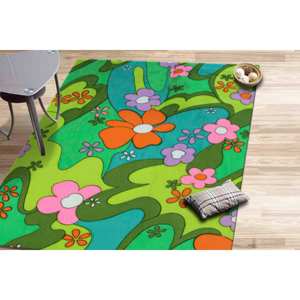 Tapis imprimé fleurs de mandarine, motif floral danois psychédélique, tapis en chenille - Product Image 1