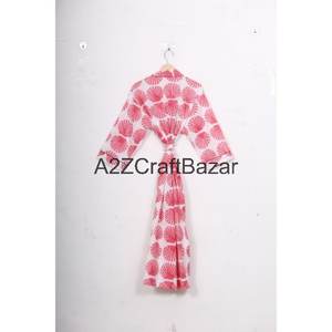 Kimono largo japonés tradicional de algodón para mujer, ropa de dormir con estampado Floral y bloque de mano, tamaño libre para uso doméstico para la temporada de verano - Product Image 4