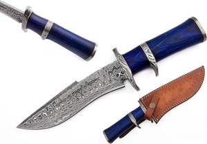 Cuchillo de caza de acero de Damasco hecho a mano con Funda de cuero, cuchillo de hoja fija para acampar, compatible con OEM - Product Image 3