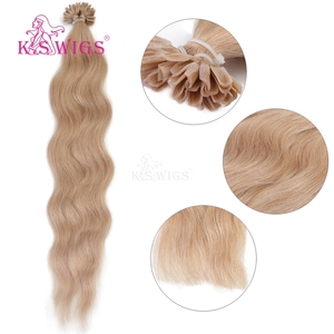 K.SWIGS 18 #   Extensiones de Cabello Rubio con Punta en V, Cabello Humano Remy de Doble Trama, Ondulado, 10-30 Pulgadas, 50g/50 Piezas, Cabello con Queratina, Premium - Product Image 1