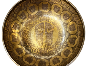 ชามทองสัมฤทธิ์สลักลายร่วมสมัยสำหรับการทำสมาธิบำบัด โยคะ และการบำบัดด้วยเสียง - งานฝีมือดีไซน์จักระ - Product Image 3