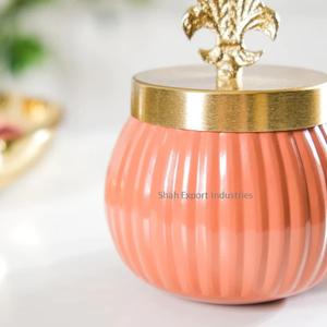 Set of Two Metal Dry Fruit Storage Jars With Designer <b>Lid</b> Multi Color Round Shape Handmade Tabletop <b>Decor</b> Nuts Jar - Product Image 6