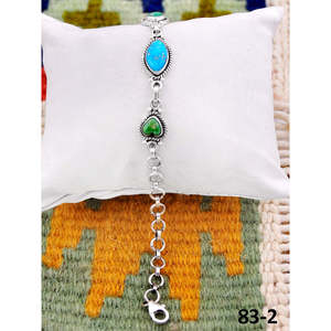 Southwest Handmade Emerald Valley Turquoise <b>Bracelet</b> with White Water Heart Shape Sterling <b>Silver</b> - Product Image 1
