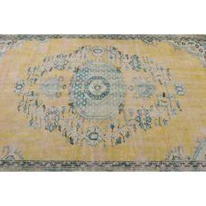 Tapis vintage, grand tapis de 5,3 x 9,6 pieds, tapis en laine jaune et bleu - Product Image 5