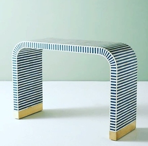 Taburete de paso con incrustaciones de hueso para sala de estar, consola exquisita moderna a medida, hermoso patrón de rayas azul/gris/Negro/blanco para - Product Image 4