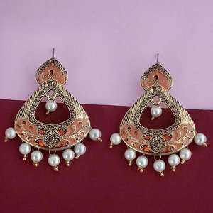 Kriaa โคมระย้า meenakari สีน้ำตาลต่างหูกับออสเตรียหิน dangler 1314246B เครื่องประดับแฟชั่น - Product Image 1