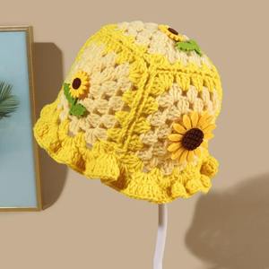 Sombrero de Pescador Tejido a Mano con Diseño de Girasol, Casual, Unisex, Transpirable, con Protección para las Orejas, 100% Algodón, Bordado a Mano, para las Cuatro Estaciones - Product Image 4