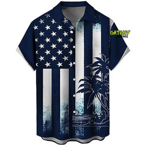 Chemise Hawaïenne Classique d'Été CATCHY GEARS pour Hommes – Tissu Sergé Tendance, Style Urbain, Imprimé 3D Plantes Tropicales, Manches Courtes – Grande Vente - Product Image 3
