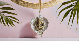 Modern <b>Leaf</b> <b>Wall</b> Hanging Ganesha Sculpture Hand-Crafted White-Golden Aluminium for Home & Office <b>Decor</b> - Product Image 5