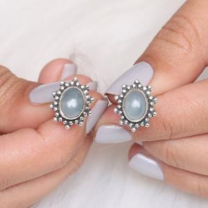 Estilo bohemio 925 plata esterlina aguamarina piedras preciosas Stud pendientes joyería hecha a mano pendientes de plata joyería para mujer regalo de boda - Product Image 3