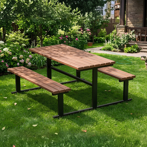 Custom Commercial Park Picnic <b>Bench</b> Set Heavy Duty <b>Metal</b> Leg Wooden Outdoor Dining Picnic Table - Product Image 2