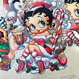 Transferts DTF personnalisés, prêts à être pressés, impression par transfert plastisol, <span class=keywords><strong>Betty</strong></span> Boop Noël, autocollants thermocollants pour t-shirt - Product Image 1