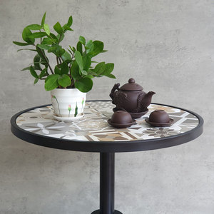 Table basse ronde de style industriel B52 CFD68192, 60 cm, métal durable avec pieds en fer et carreaux en céramique pour le mobilier de salon - Product Image 4