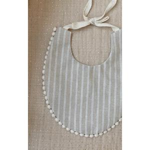 Bavoir bébé en lin double face beige rayé - Product Image 2