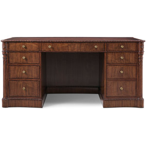 Rich Brown Engineered Wood Executive <b>Desk</b> with Ornate Carving and Eight <b>Drawers</b> 1-Year Warranty - Product Image 2
