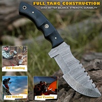 Couteau de chasse et de survie artisanal en acier Damas inoxydable avec manche en Micarta et étui en cuir fin