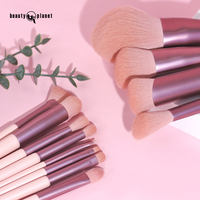 Ensemble de pinceaux de maquillage Beauty Planet, 12 pièces, poils synthétiques roses, manche en bois, pinceau à raser, outils professionnels pour les yeux, fard à paupières, anticernes