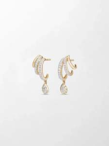 <b>Dangling</b> Drop Claw Lab Grown <b>Diamond</b> <b>Earrings</b> 1.01 Ct GH Color VS Clarity 48 Stones 18K Yellow Gold Delicate Sway Motion - Product Image 2
