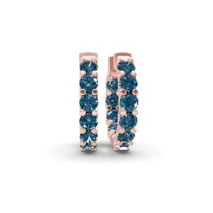 Boucles d'oreilles créoles en or massif 14K avec diamants ronds de laboratoire bleu cobalt, 1 carat total, pureté VS, 20 diamants, couleur fantaisie, pièce de collection - Product Image 2