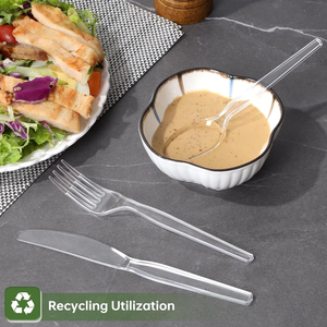 Ensemble de couverts jetables robustes (PS/PP/PLA) sans BPA, biodégradable, écologique, recyclable, sans danger pour les aliments, pour les fêtes, les remises de diplômes - Product Image 4