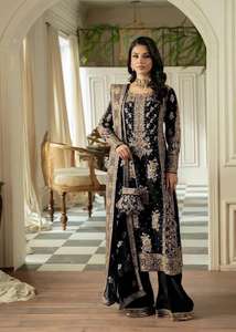 Premium Quality Women's Fashion Modern Pakistani Wedding Wear Faux Georgette Embroidered <b>Top</b> Palazzo Dupatta Salwar Parties - Product Image 4