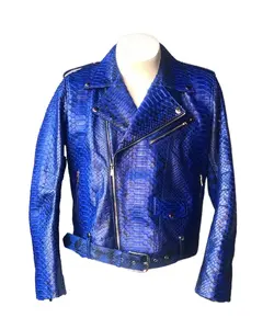 königliches blaues Python Leder-Biker-Leder-Motojacke exotische Leder-Biker-Stiljacke Schlange-Affekt